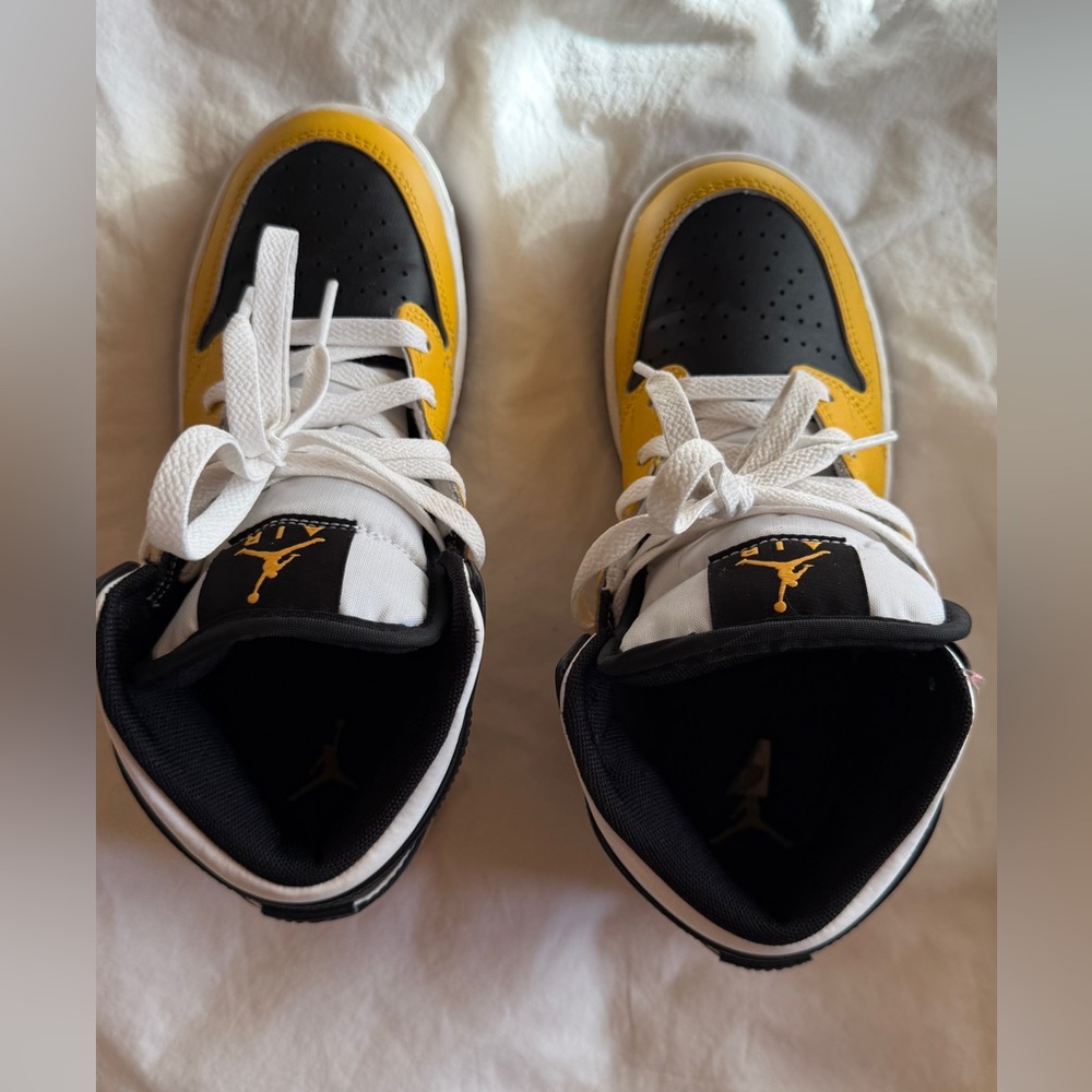 Air Jordan 1 Mid Kids Black and Yellow Sneakers